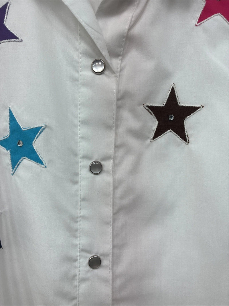 New Women’s H Bar C White Design Long Sleeve Pearl Snap Size 28 KK-49
