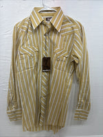 New Men’s Fenton Yellow White Strip Long Sleeve Pearl Snap Medium J-54