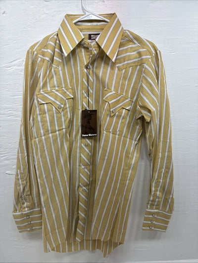 New Men’s Fenton Yellow White Strip Long Sleeve Pearl Snap Medium J-54