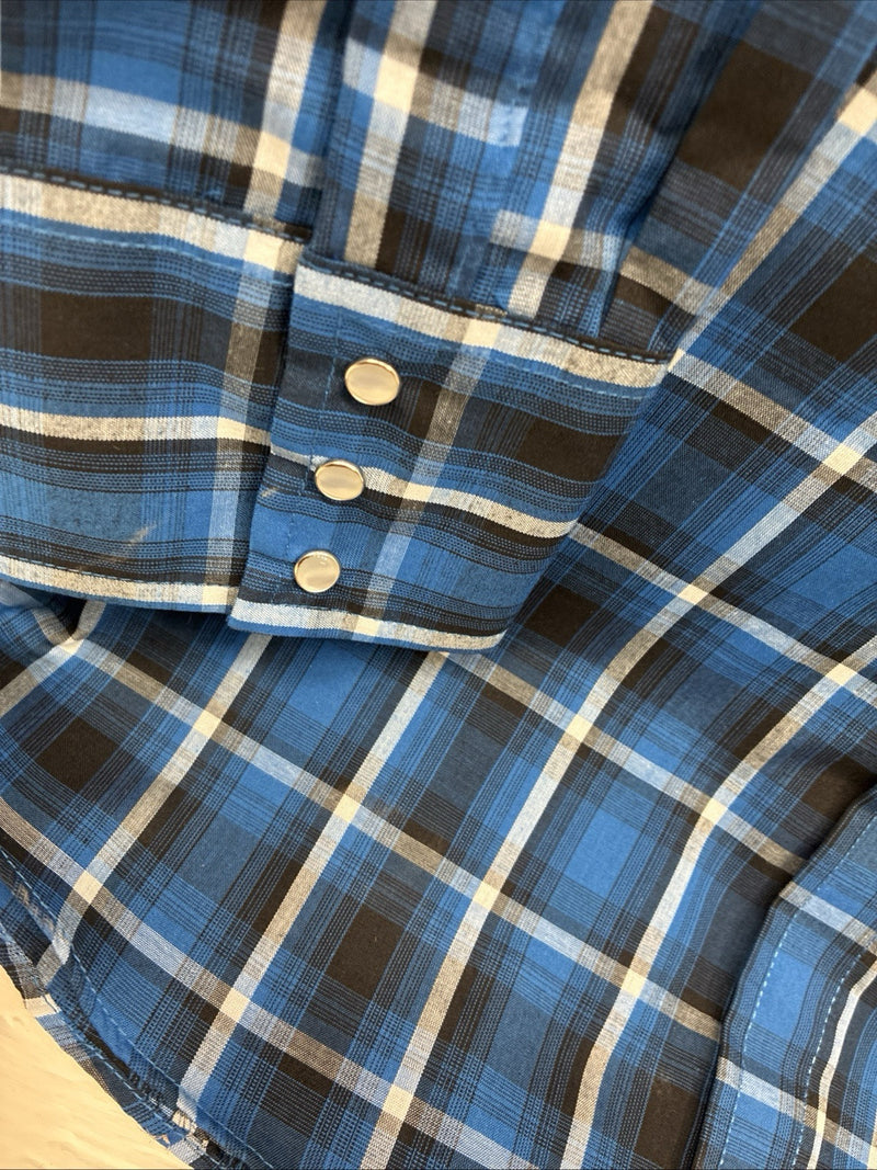 New Men’s ELY Cattleman Blue Flannel Long Sleeve Pearl Snap 4XL E-80