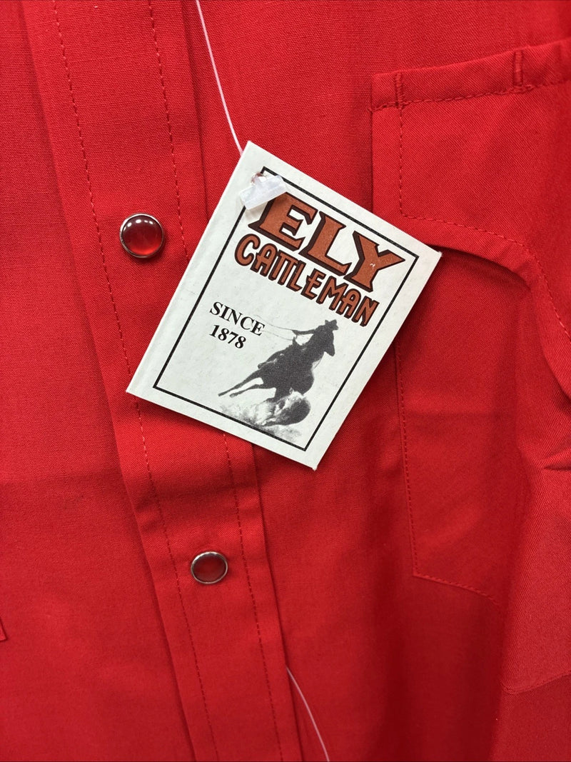 New Men’s ELY Cattleman Red Short Sleeve Pearl Snap 16.5 Large X-57