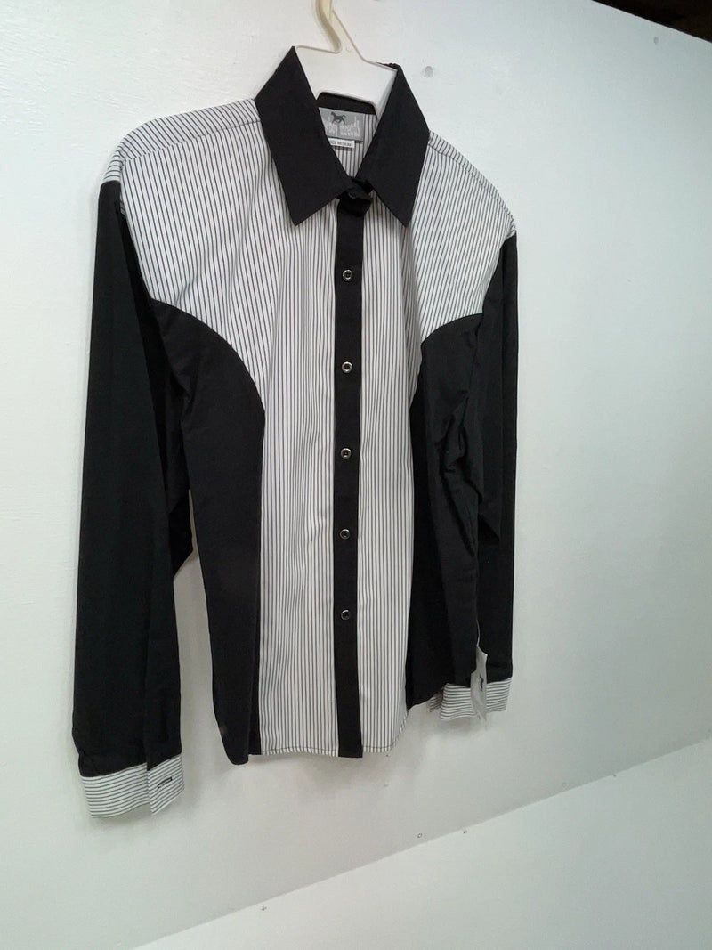New Women’s Black White Cowboy Threads Longsl Sleeve Button Up Shirt M 3B-50