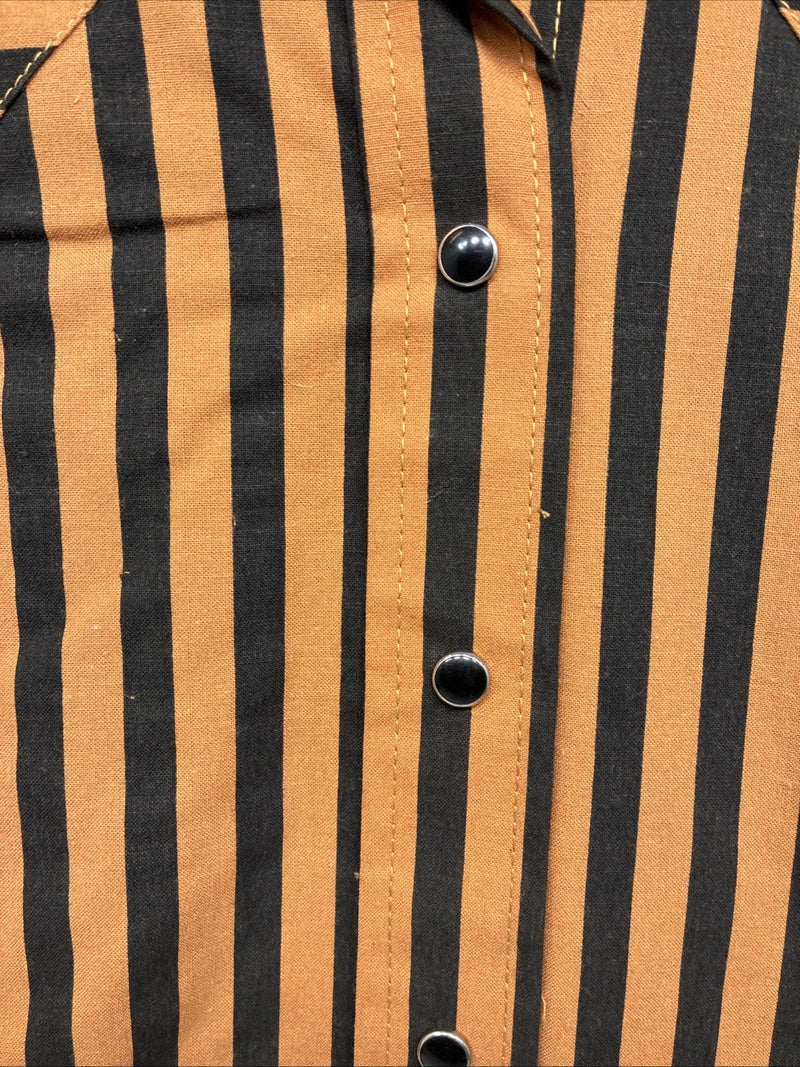 New Women’s H Bar C Orange Black Stripe Long Sleeve Pearl Snap Size 34 LL-103