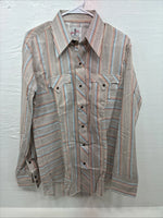 New Men’s Tem Tex Brown Stripe Long Sleeve Pearl Snap 16 Large X-46