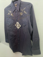 New Men’s ELY Cattleman Blue Long Sleeve Pearl Snap Medium B-123