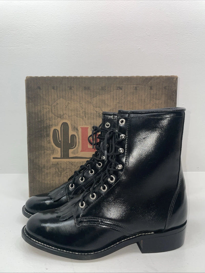 New Women’s Black Lace Up Laredo Cowboy Boots. 28 120 7.5 7 1/2 M. 17-106