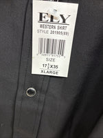 New Men’s ELY Cattleman Black Simple Long Sleeve Pearl Snap XL J-86
