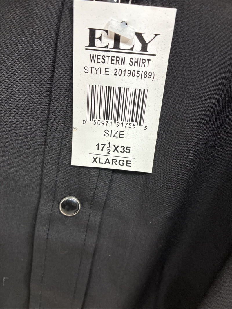 New Men’s ELY Cattleman Black Simple Long Sleeve Pearl Snap XL J-86