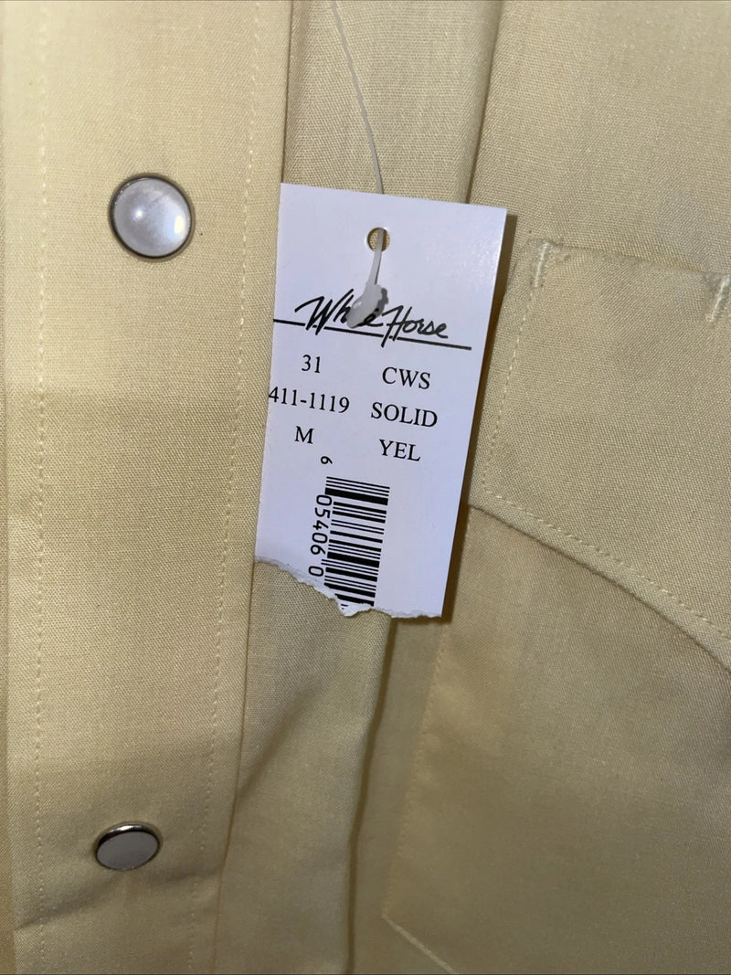New Men’s White Horse Yellow Short Sleeve Pearl Snap Medium B-92