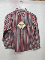 New Kids ELY Classic Red Stripe Long Sleeve Pearl Snap Medium CC-80