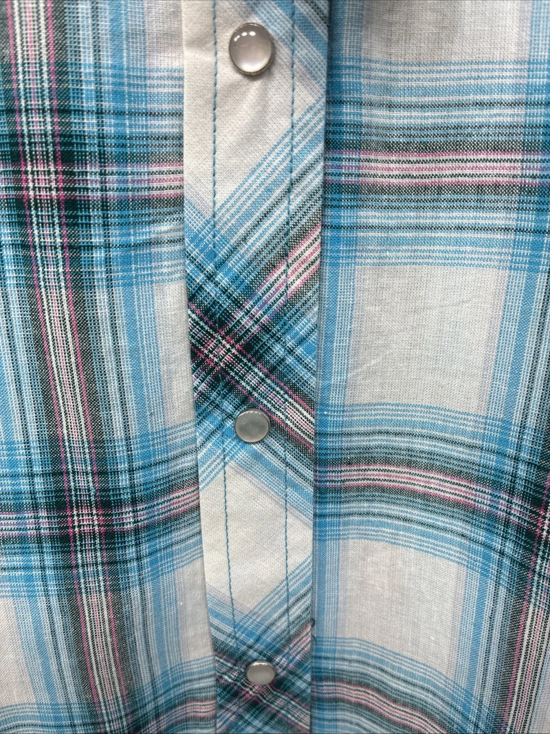 New Women’s Cumberland Blue Plaid Long Sleeve Pearl Snap XL  GG-79
