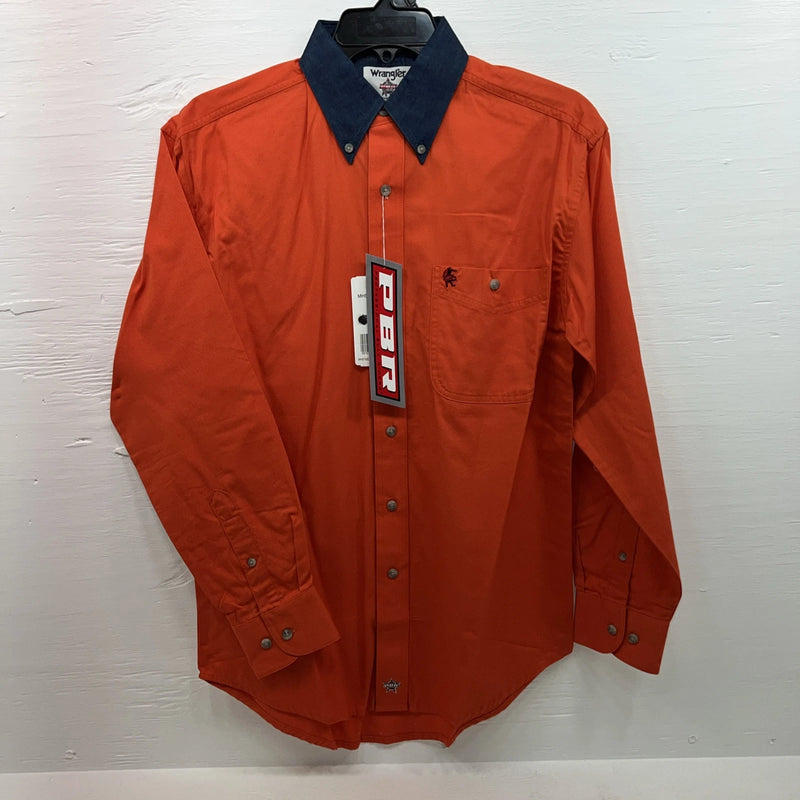New Men’s Wrangler Orange Long Sleeve Button Up Small B-55