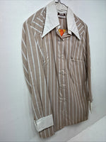 New Women’s Fenton Tan Stripe Long Sleeve Button Up Size 16 II-55