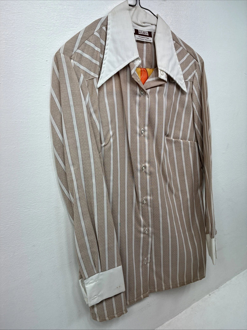 New Women’s Fenton Tan Stripe Long Sleeve Button Up Size 16 II-55