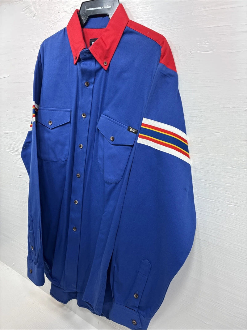 New Men’s Brooks & Dunn Blue Red Long Sleeve Button Up 16.5 X 36 Large Q-107