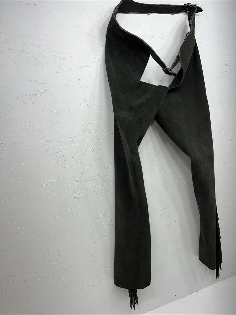 NOS Gray Show Chaps With Fringe Adjustable Waist 36” N-22