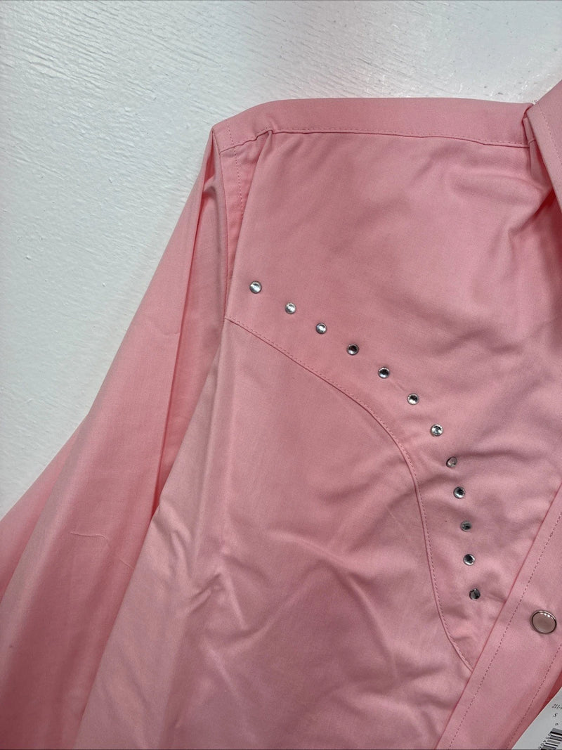 New Women’s White Horse Pink Gem Long Sleeve Pearl Snap Small LL-61
