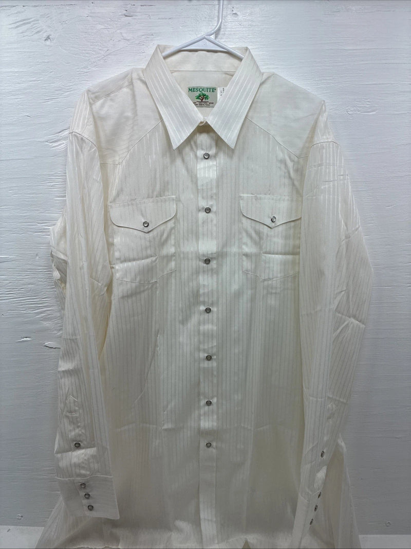 New Men’s Mesquite Off White Stripe Long Sleeve Pearl Snap 2XL H-44