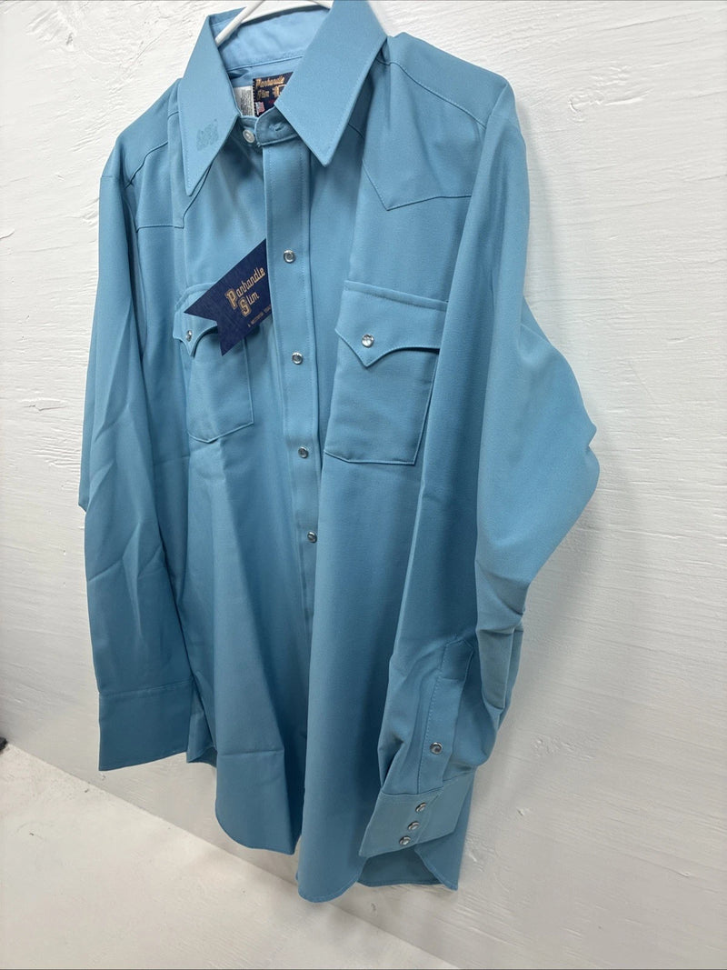 New Men’s Panhandle Slim Blue Long Sleeve Pearl Snap 16 X 34 Large M-30