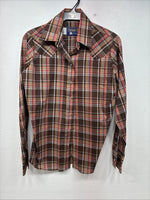 New Boys Panhandle Slim Brown Plaid Long Sleeve Pearl Snap Size 8 DD-102