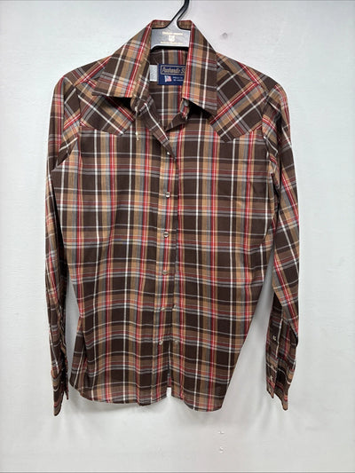 New Boys Panhandle Slim Brown Plaid Long Sleeve Pearl Snap Size 8 DD-102