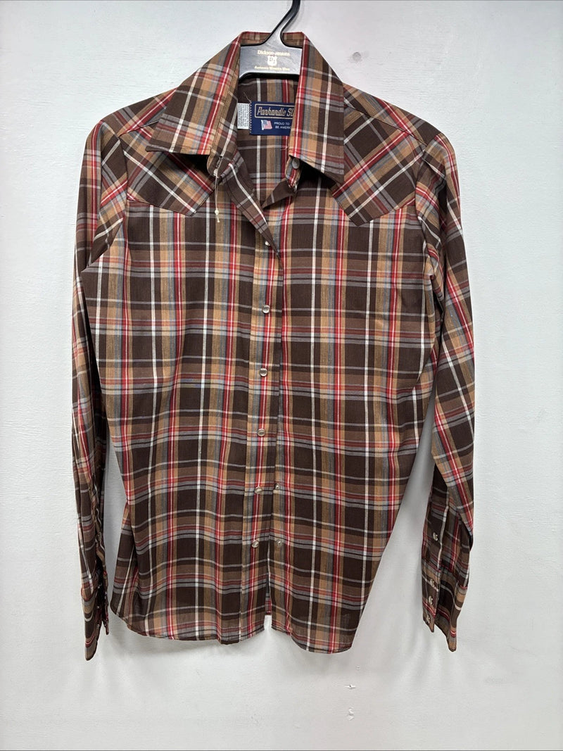 New Boys Panhandle Slim Brown Plaid Long Sleeve Pearl Snap Size 8 DD-102