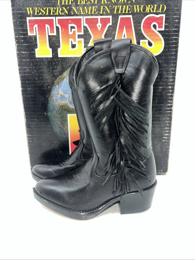 New Children’s Black Texas Brand Cowboy Boots With Fringe. C2690 9 D. 24-28