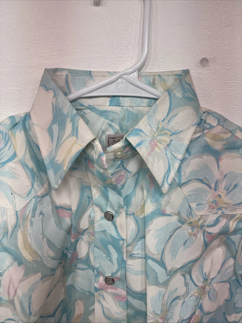 New Women’s H Bar C Blue Floral Short Sleeve Pearl Snap Size 30 DD-155