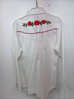 New Women’s Country Charmers White Rose Long  Sleeve Pearl Snap Large KK-118