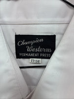 New Men’s Champion Western White Embroidered Long Sleeve Pearl Snap 17 XL T-5