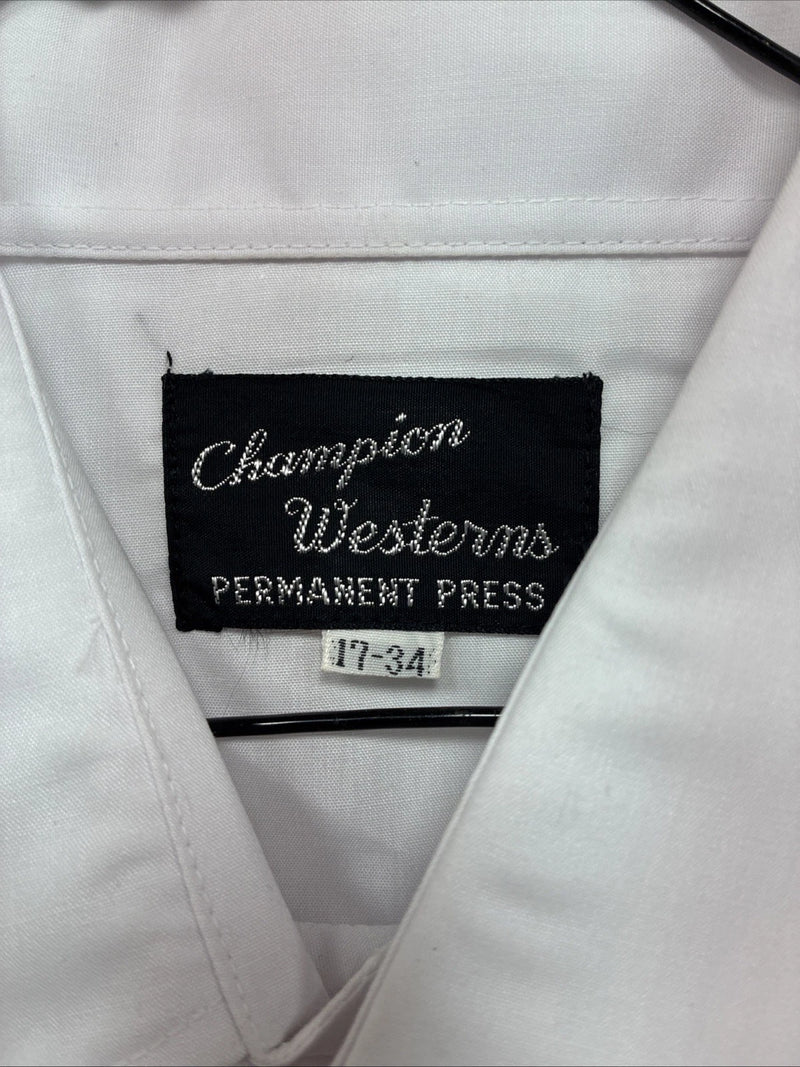 New Men’s Champion Western White Embroidered Long Sleeve Pearl Snap 17 XL T-5