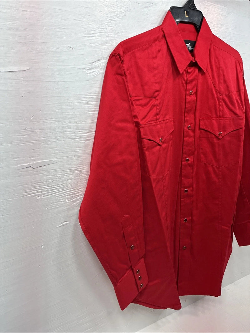 New Men’s Western Express Western Red Long Sleeve Pearl Snap Large V-50