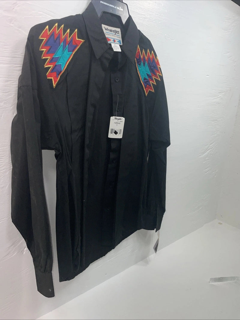 New Men’s Wrangler Black Long Sleeve Button Up Small B-121