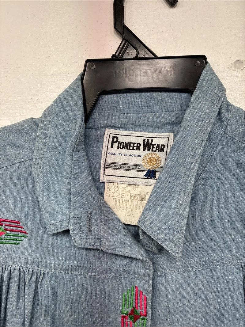 New Women’s Pioneer Wear Blue Long Sleeve Button Up Size 14 KK-116