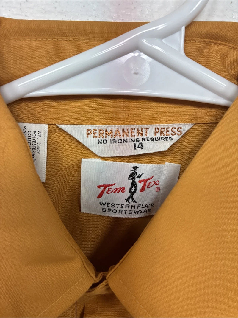 New Women’s Tem Tex Orange Long Sleeve Pearl Snap Size 14 LL-12