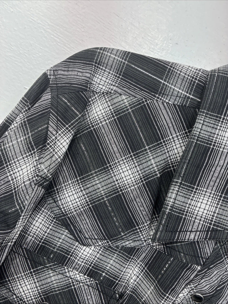 New Women’s Cumberland Gray Plaid Long Sleeve Pearl Snap XL LL-7