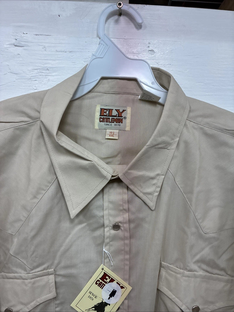 New Men’s ELY Cattleman Tan Short Sleeve Pearl Snap 18.5  2XL H-69