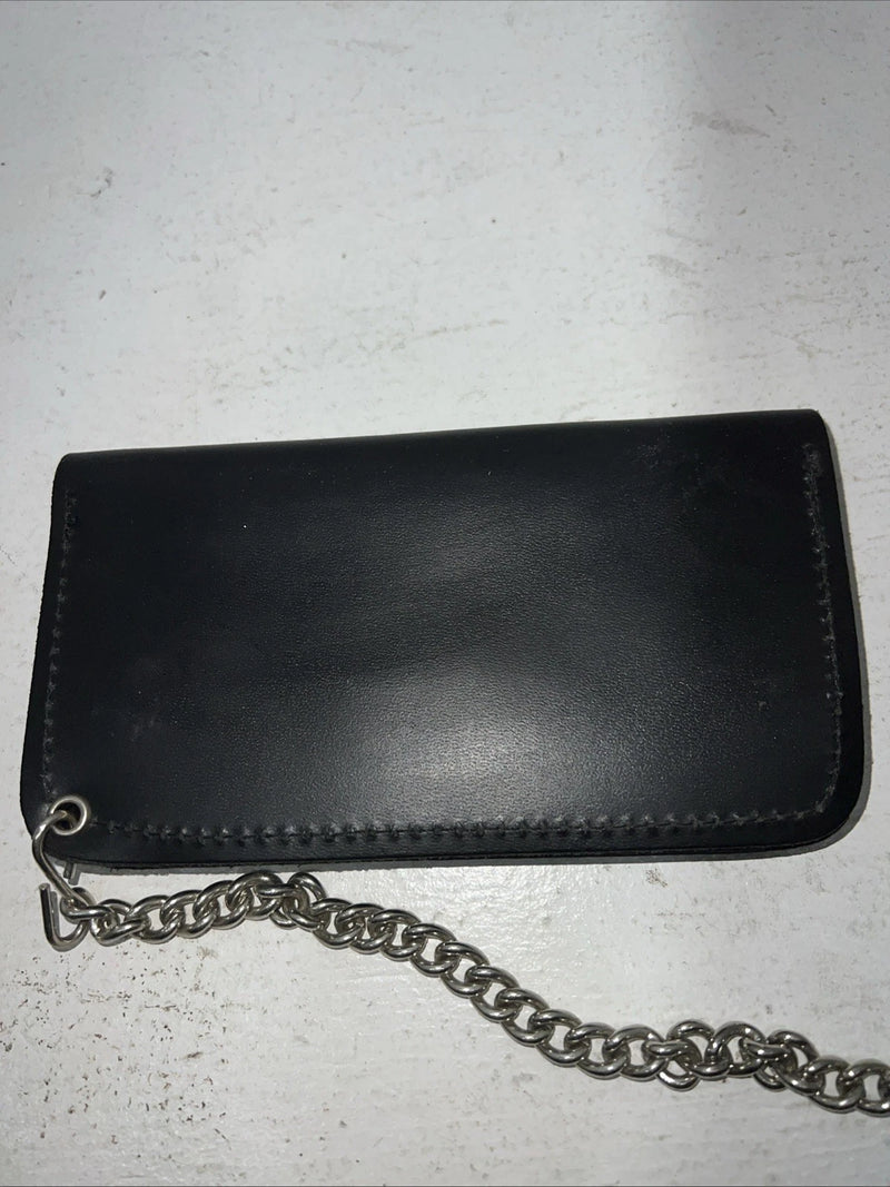 New Black Split Leather Chain Belt Wallet P-500