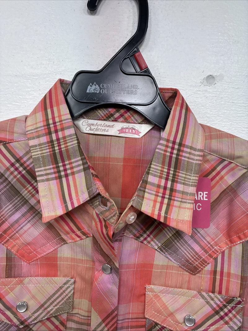 New Girls Cumberland Pink Plaid Long Sleeve Pearl Snap Small MM-13