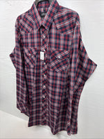 New Men’s White Horse Red Navy Blue Plaid Long Sleeve Pearl Snap XL H-78