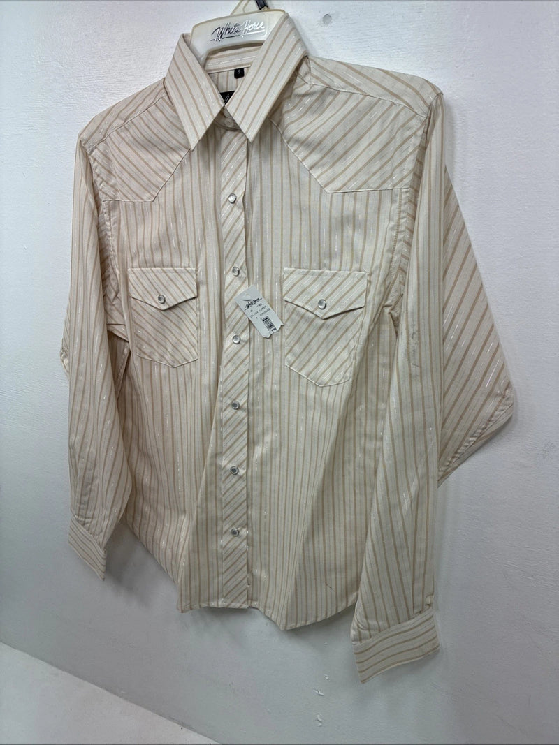 New Women’s White Horse Yellow Stripe Long Sleeve Pearl Snap Small DD-126