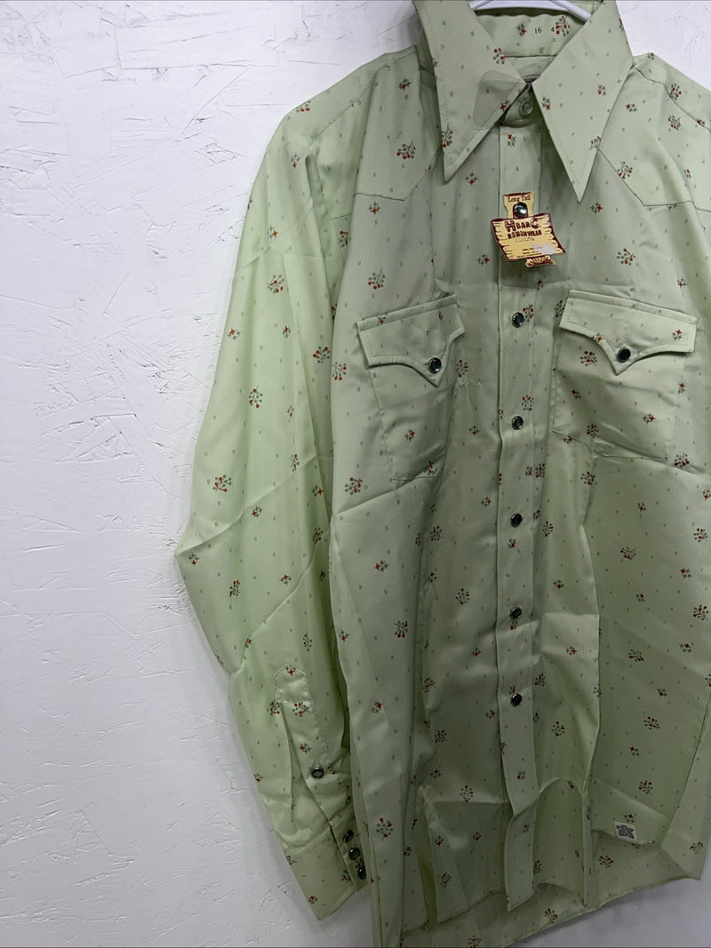 New Mens Green HbarC Ranchwear Pearl Snap Long Sleeve Shirt. Medium I-30