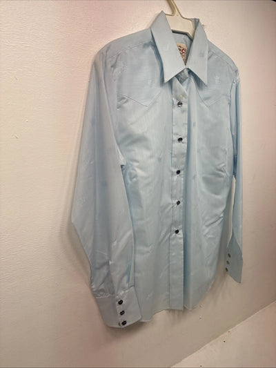 New Women’s H Bar C Blue Design Long Sleeve Pearl Snap Size 32 KK-103