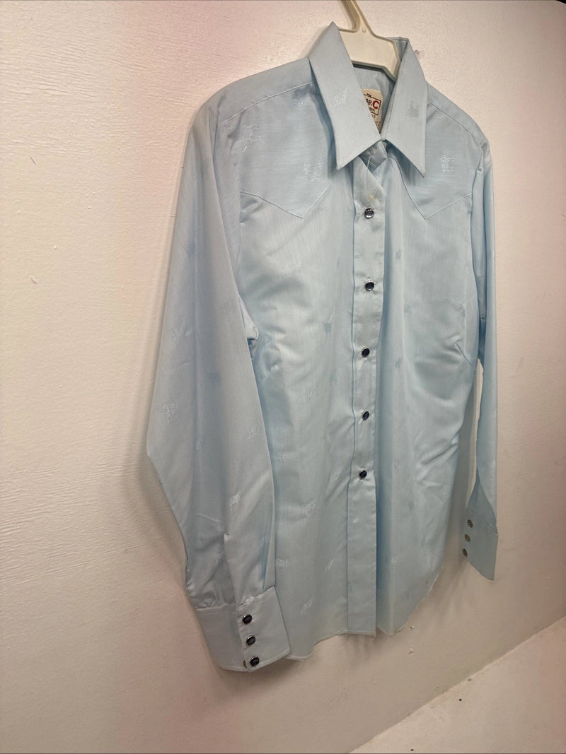 New Women’s H Bar C Blue Design Long Sleeve Pearl Snap Size 32 KK-103