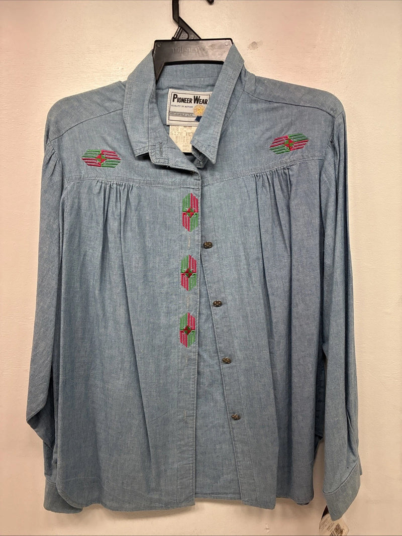 New Women’s Pioneer Wear Blue Long Sleeve Button Up Size 14 KK-116
