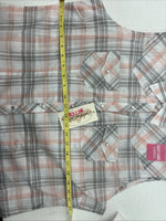 New Women’s Cumberland Pink Gray Plaid Short Sleeve Pearl Snap Large GG-77