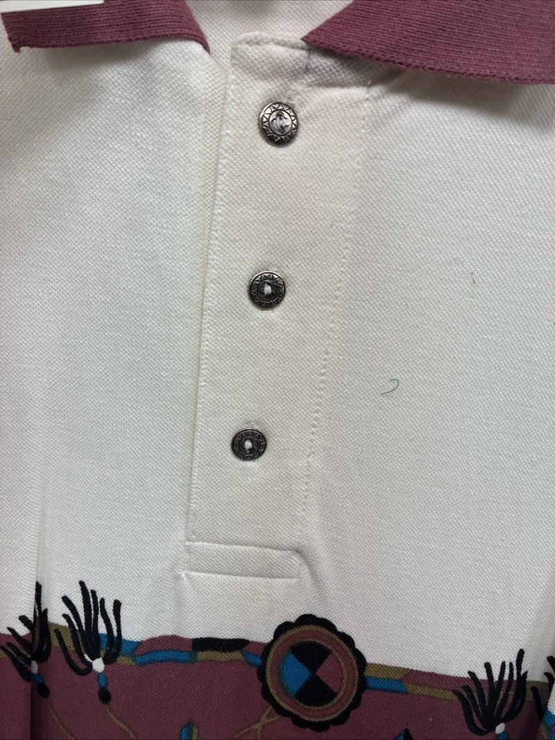 New Men’s GunSmoke White Western Design Short Sleeve Polo Shirt Large R-41