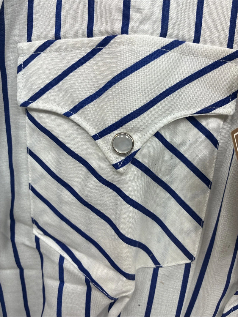 New Men’s H Bar C White Blue Stripe Long Sleeve Pearl Snap 16.5 X 34 Large Q-103