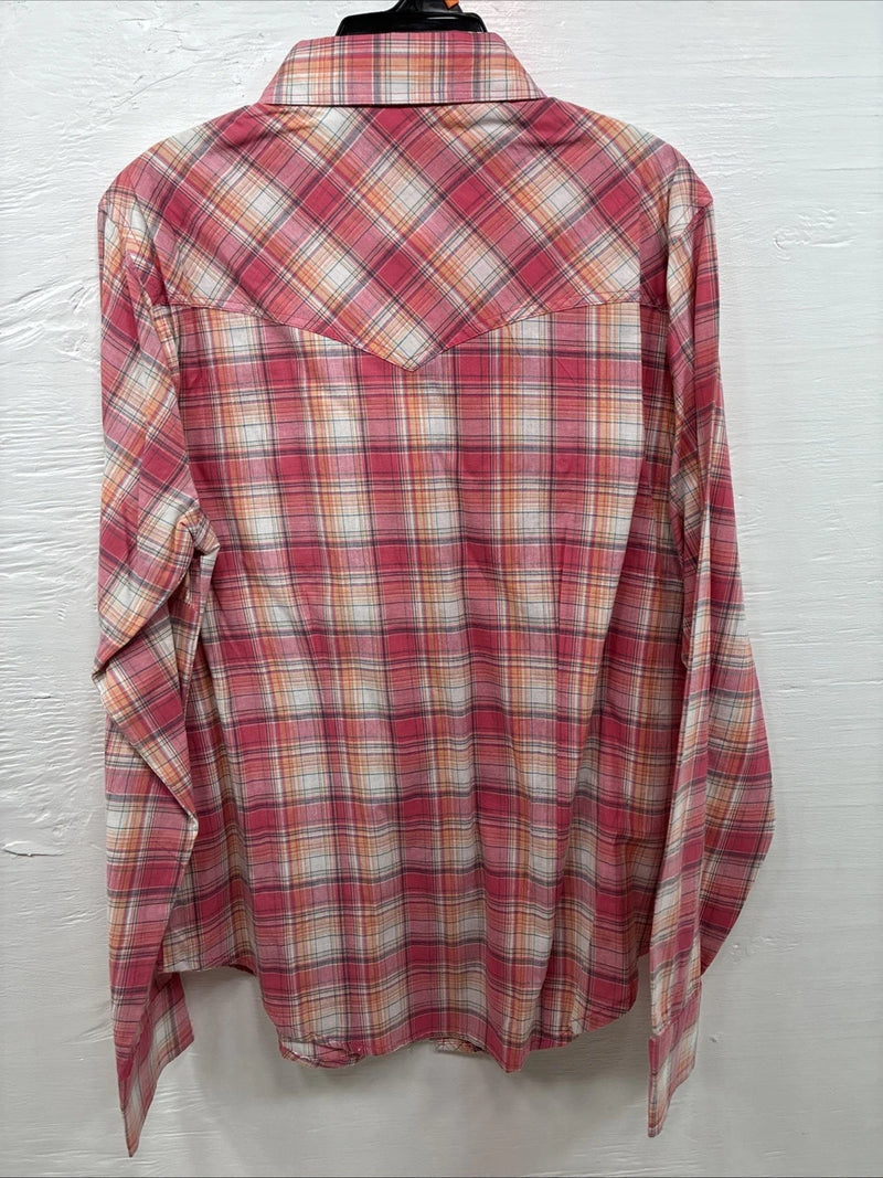 New Women’s Cumberland Pink Plaid Long Sleeve Pearl Snap Medium DD-26
