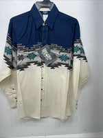 New Men’s Blue White Brooks&Dunn Long Sleeve Pearl Snap Shirt. 16.5x34 L P-63